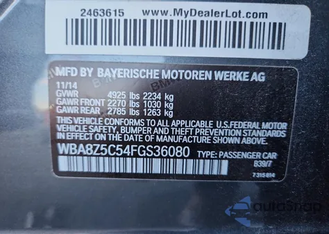 2015 BMW 328 Xigt Sulev из США, поврежденный, VIN WBA8Z5C54FGS36080